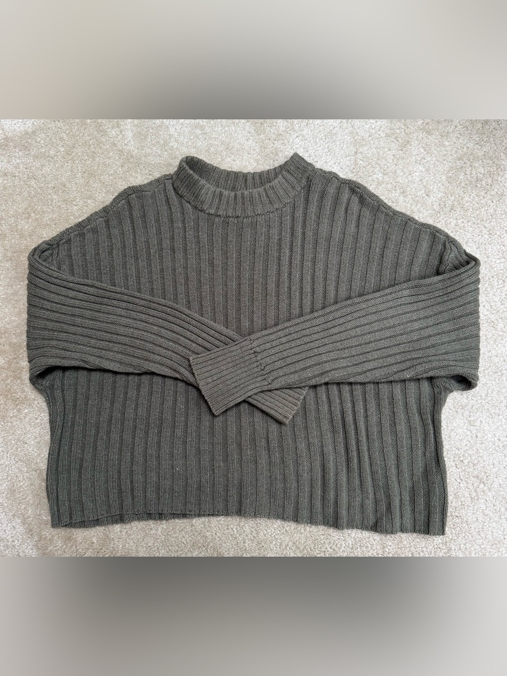 Women’s Sz M American Eagle Outfitters Women's Ribbed Crewneck Sweater - Olive